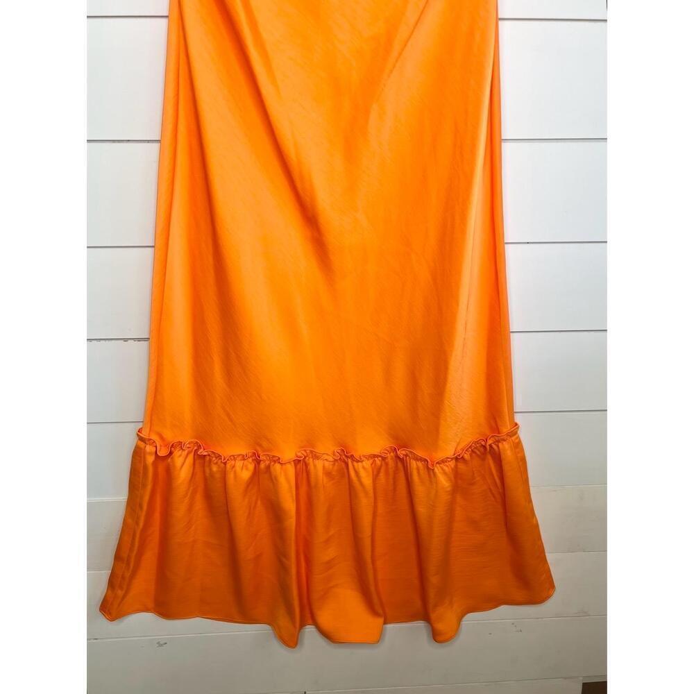 Karl Lagerfeld Paris Orange Spaghetti Straps Ruffled Bottom Cowl Slip Dress 12 - Picture 5 of 10